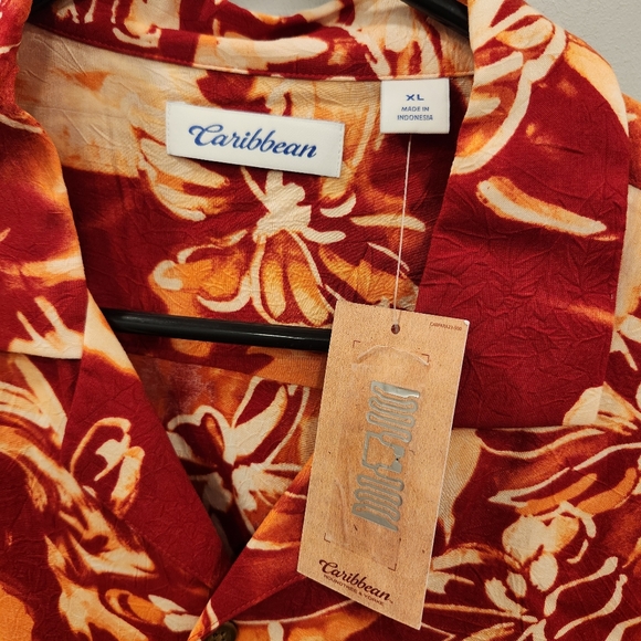Caribbean NWT Button Up Collared Short Sleeve Tee Tropical Men's XL - Picture 4 of 9